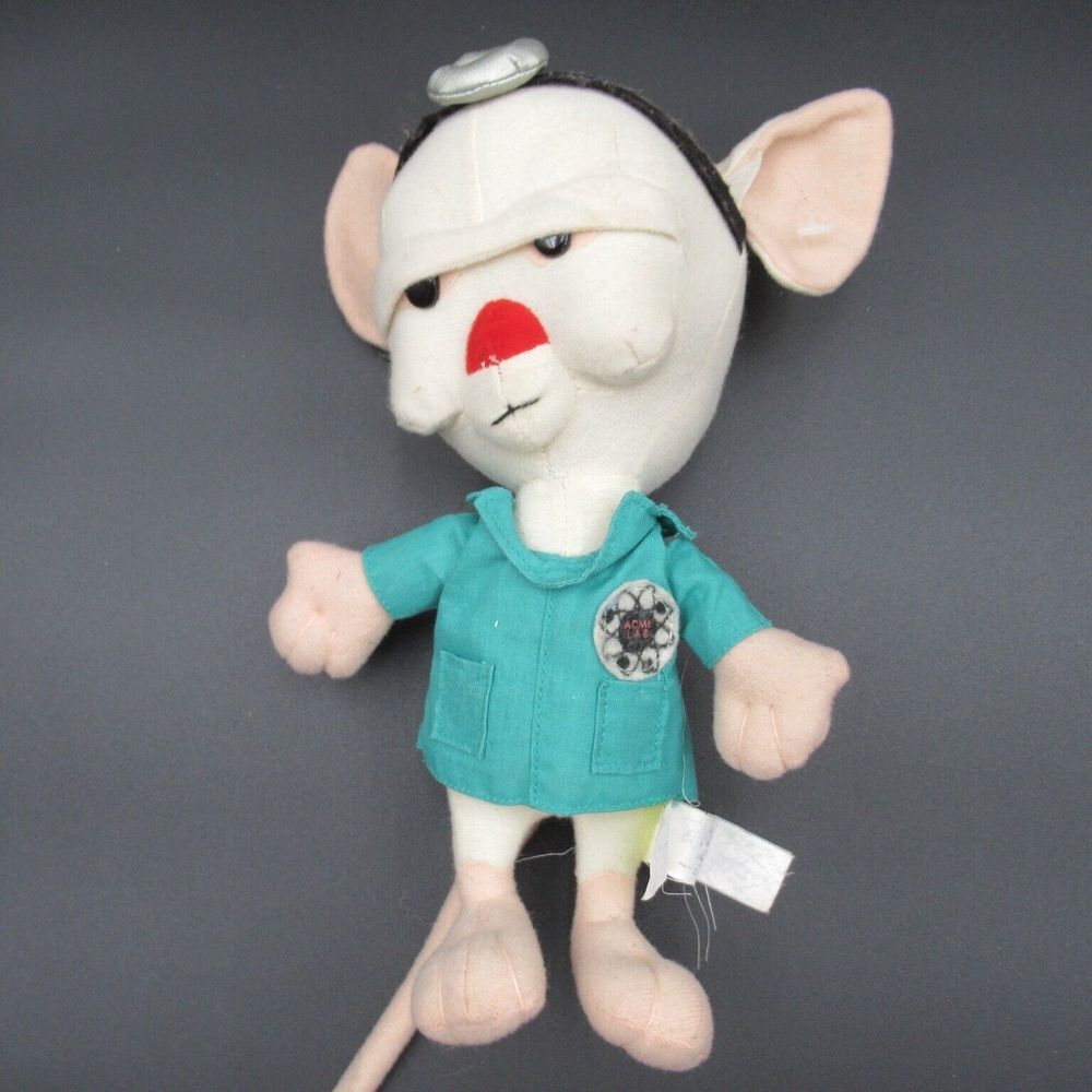 Vintage 1997 Pinky And‎ The Brain Animaniacs Plush ACME Lab Coat Mouse